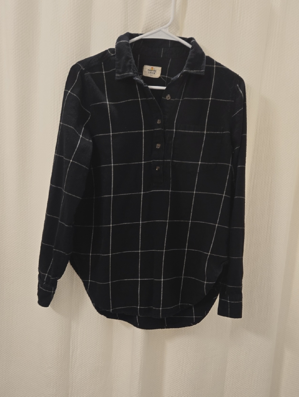 Marine Layer Black Button-Down Windowpane Shirt